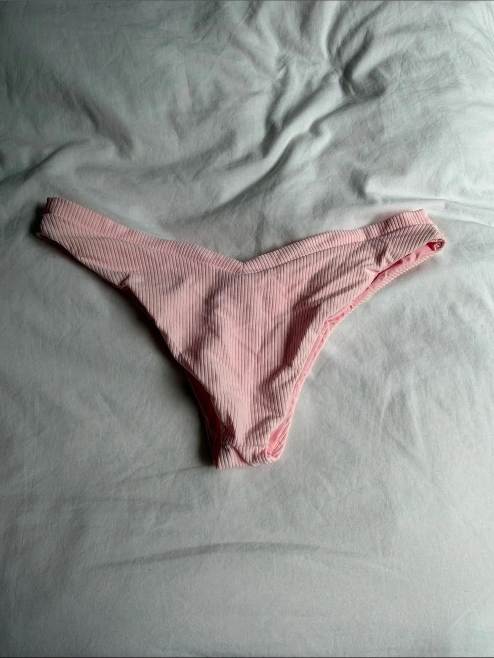 NEW Frankie's Bikinis Pink Ribbed V-Waist Bikini Bottom